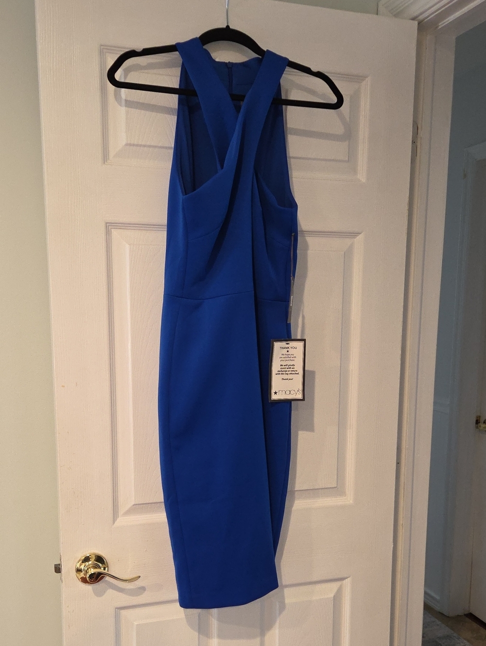 Vince Camuto Cobalt Blue Cross-Back Midi Sheath Dress